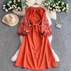 Vintage Embroidered Bandage Dress for Women Bohemian Lantern Sleeve Long Dress with Buttons Spring Autumn Vestidos Mujer