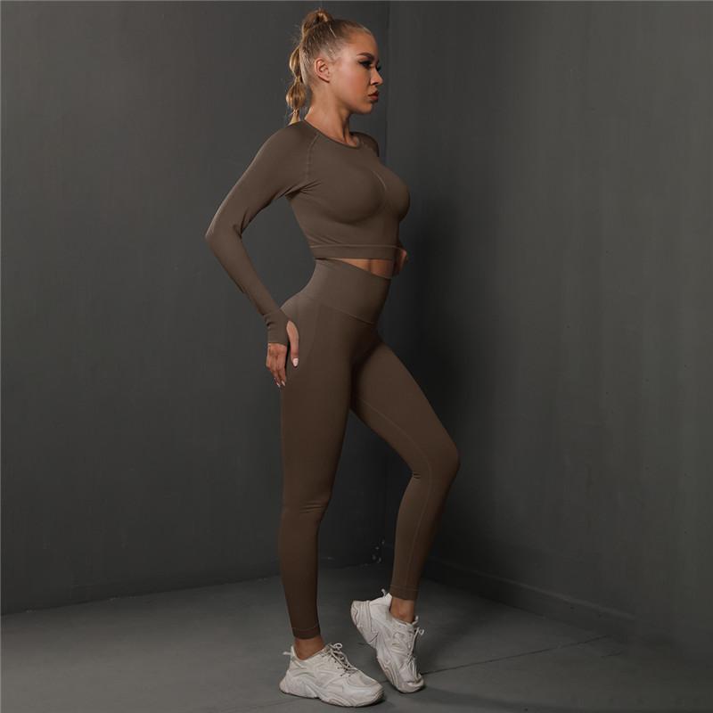 Auroth Sports Suits Women Yoga Set Fitness Seamless Long Sleeve High Waist Leggings Sportswear