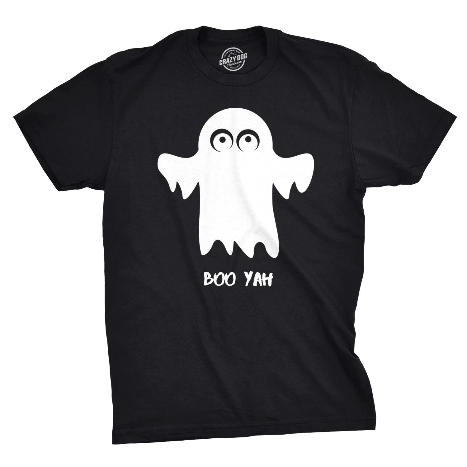 Mens Boo Yah Funny Spooky Cute Halloween October Fall Ghost T shirt L