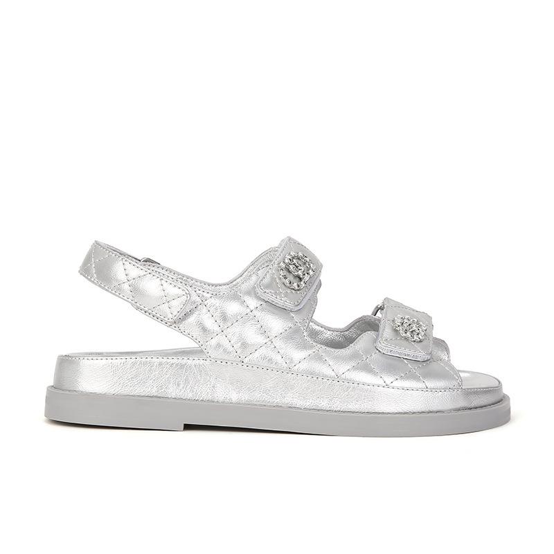 

[sheii Su Yinyin] Xiaoxiangfeng Velcro Rhombus summer cowhide casual thick-soled bag head Roman sandals women 35