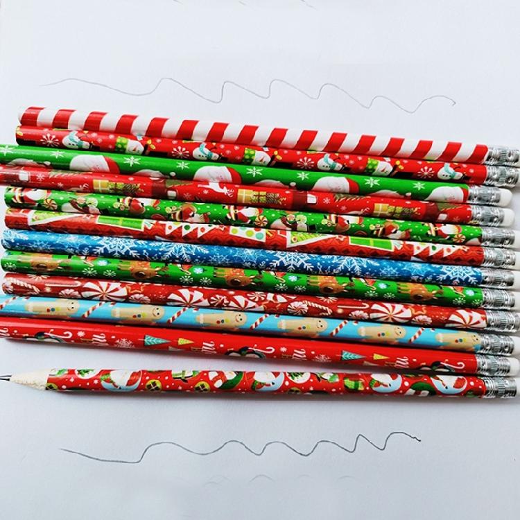 Pack Of 48 Cartoon Christmas Pencils with Erasers for Kid Student Game Reward Wood Drawing Pencils for Writing Drawing