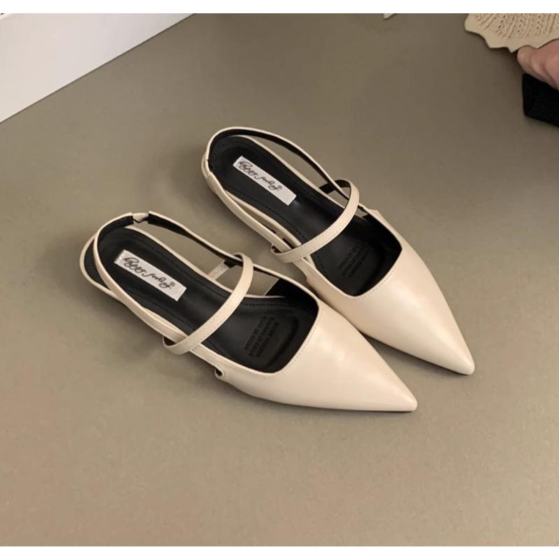 Women Leather Pu Casual Sandals Girl Fashion Mary Jane Shoes Slip On Flats Heels Ladies Pointed Toe Elegant Slingback Sandals