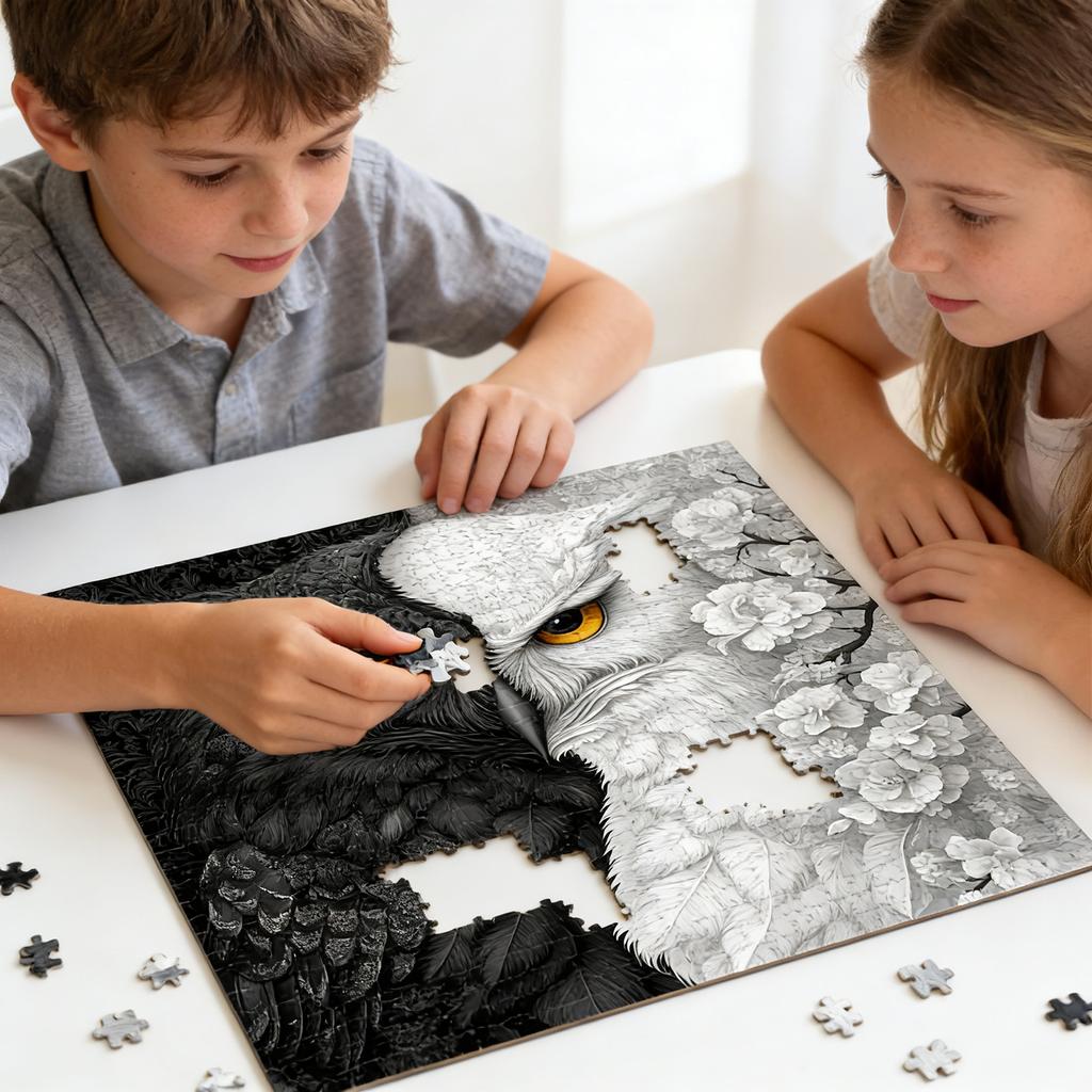 Puzzle For Adults, Black And Owl Flower Puzzle, Extremely Difficult Bird Puzzle, Animal And Flower Art Puzzle Aesthetics Challenge