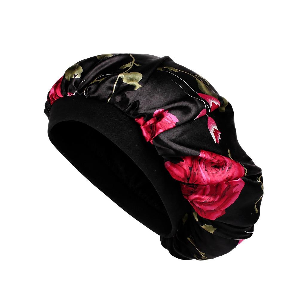 Elastic Wide Band Satin Sleep Bonnet Hair Loss Cover Bath Hair Cap Night Cap  Hair Wrap Accessories