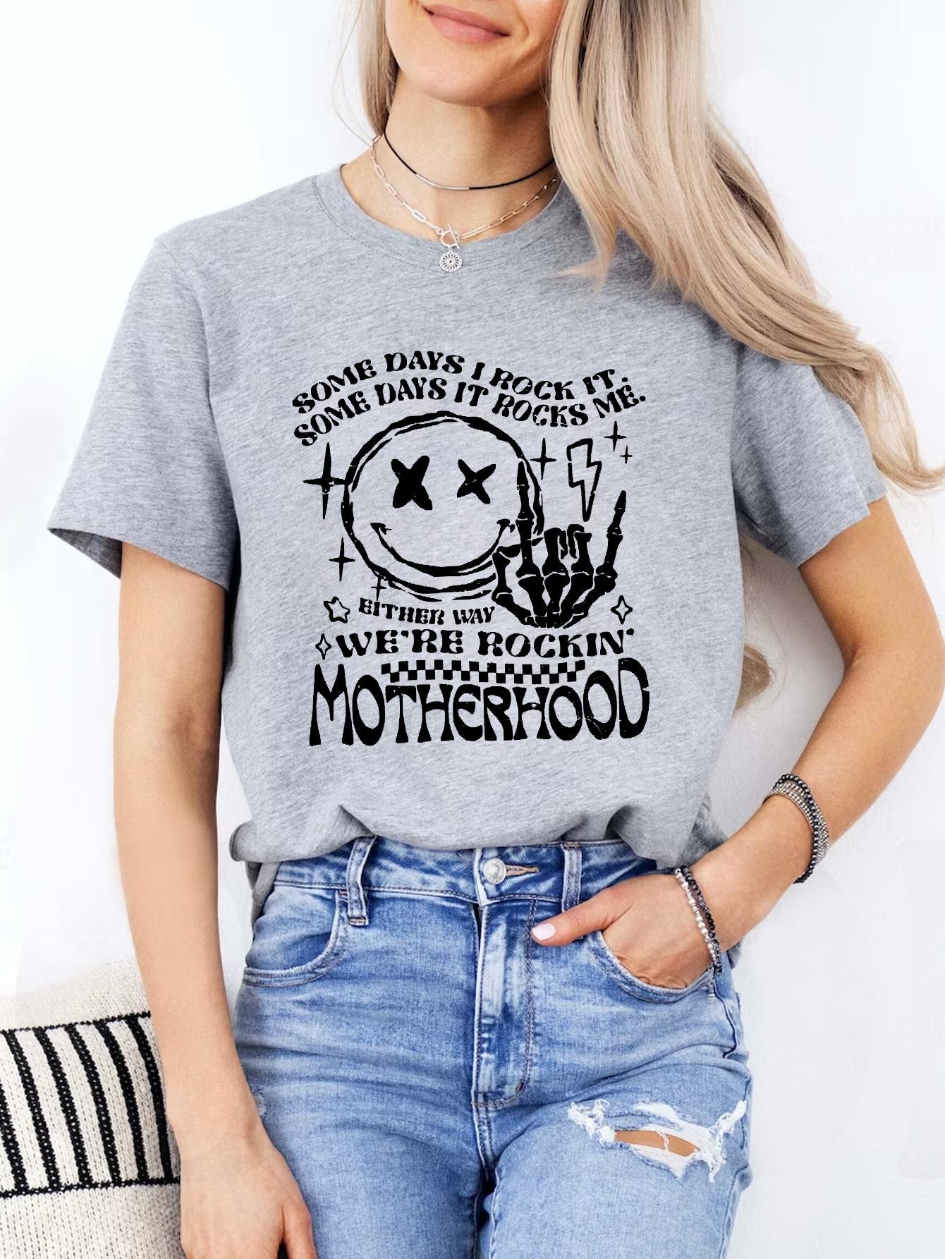 

Футболка женская хлопковая с принтом в виде букв материнства, летняя, с коротким рукавом и круглым вырезом 3XL светло-серый