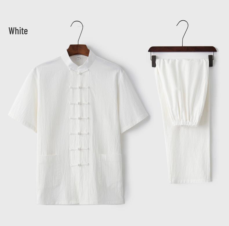 Men's Summer Cotton Linen Tai Chi Suit – Short Sleeve Tang Suit Set