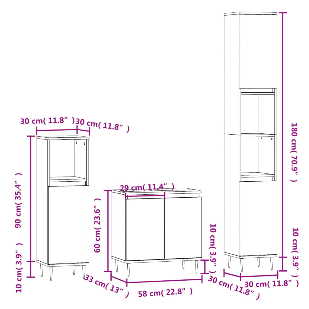 3 Piece Bathroom Furniture Set White Particleboard