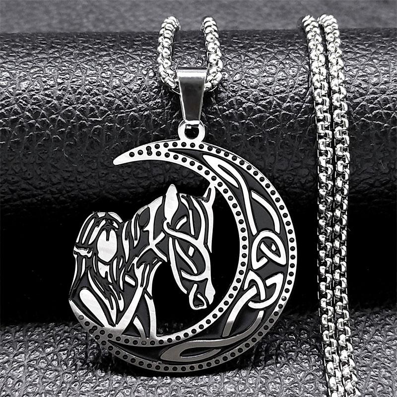

Crescent Celtic Irish Knot Necklaces Stainless Steel Witch Moon Amulet Protection Chain Necklace Zircon collier luna N8145S1