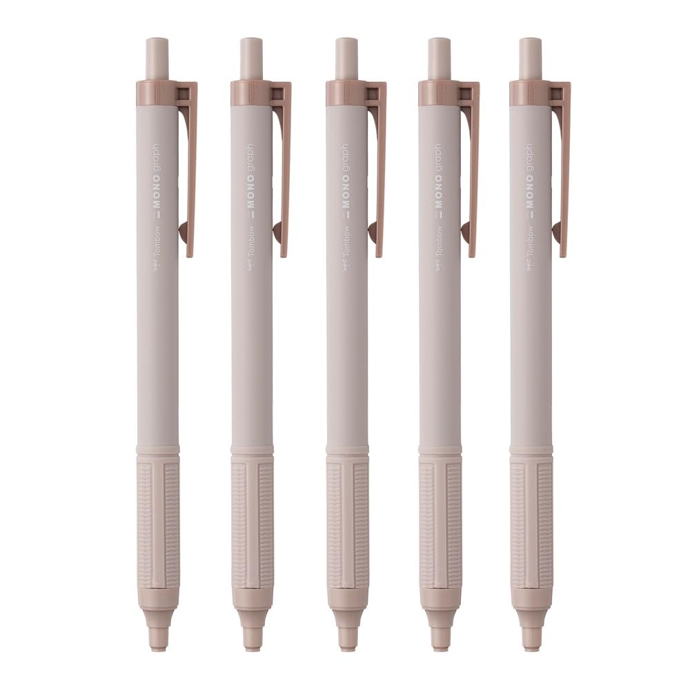 Tombow Pencil Monograph Light Ballpoint Black Smoky Brown Oil-Based Pen, 0.5mm, Ink, Barrel, 5-Pack (BC-MGLE55-5P)