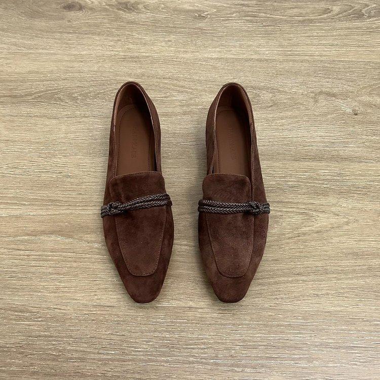 

Sheepskin version~ literary and retro style commuting loafers women s versatile one-pedal French single shoes lazy Doudou shoes 40 коричневый