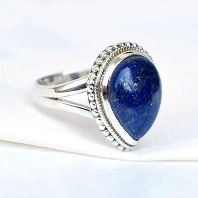 Lapis Lazuli 925 Sterling Zilver Handgemaakte Designer Damesring Verjaardag Jubileum Cadeau Statement Ring Kerstsieraden