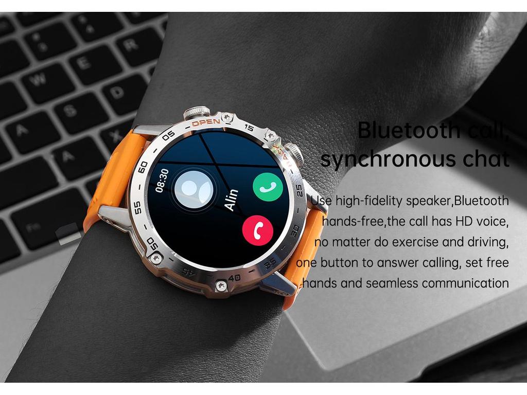 K52 Smartwatch with Bluetooth Calling, Music, Sports Pedometer, Weather Display, Message Alerts, and Multifunctional Features.