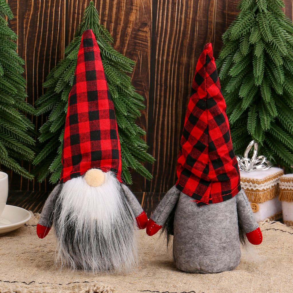 Christmas Gnome Plush Figure With Red Black Checkered Fabric For Holiday Decor