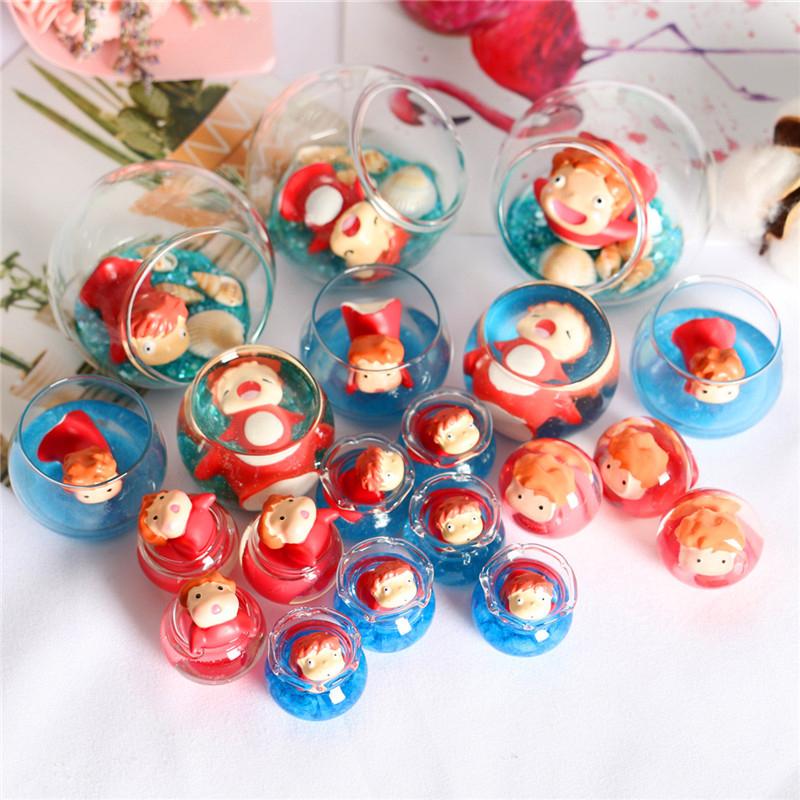 Anime gullfisk prinsesse Ponyo mikro landskapspynt mini lysende gullfisk ji glass diy skrivebordsmodell dukkehusdekor leker