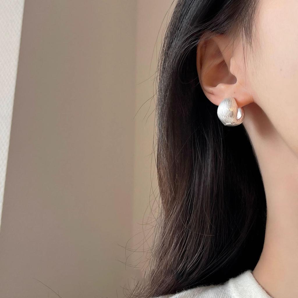 New 925 Silver Hoop Earrings Clip Matte Circle Geometric Punk For Women Girl Gift Jewelry