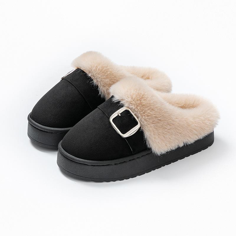 Winter New Thick-soled Snow Boots Belt Buckle Piled Thickened Warm Cotton Shoes Thick Cotton Shoes Cotton Slippers Plush