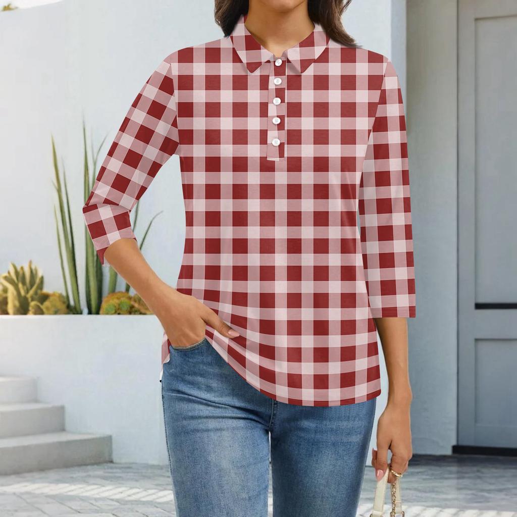 Dámská móda Ležérní klopa Krátký 3/4 rukáv Potisk Košile Dámské zapínací topy