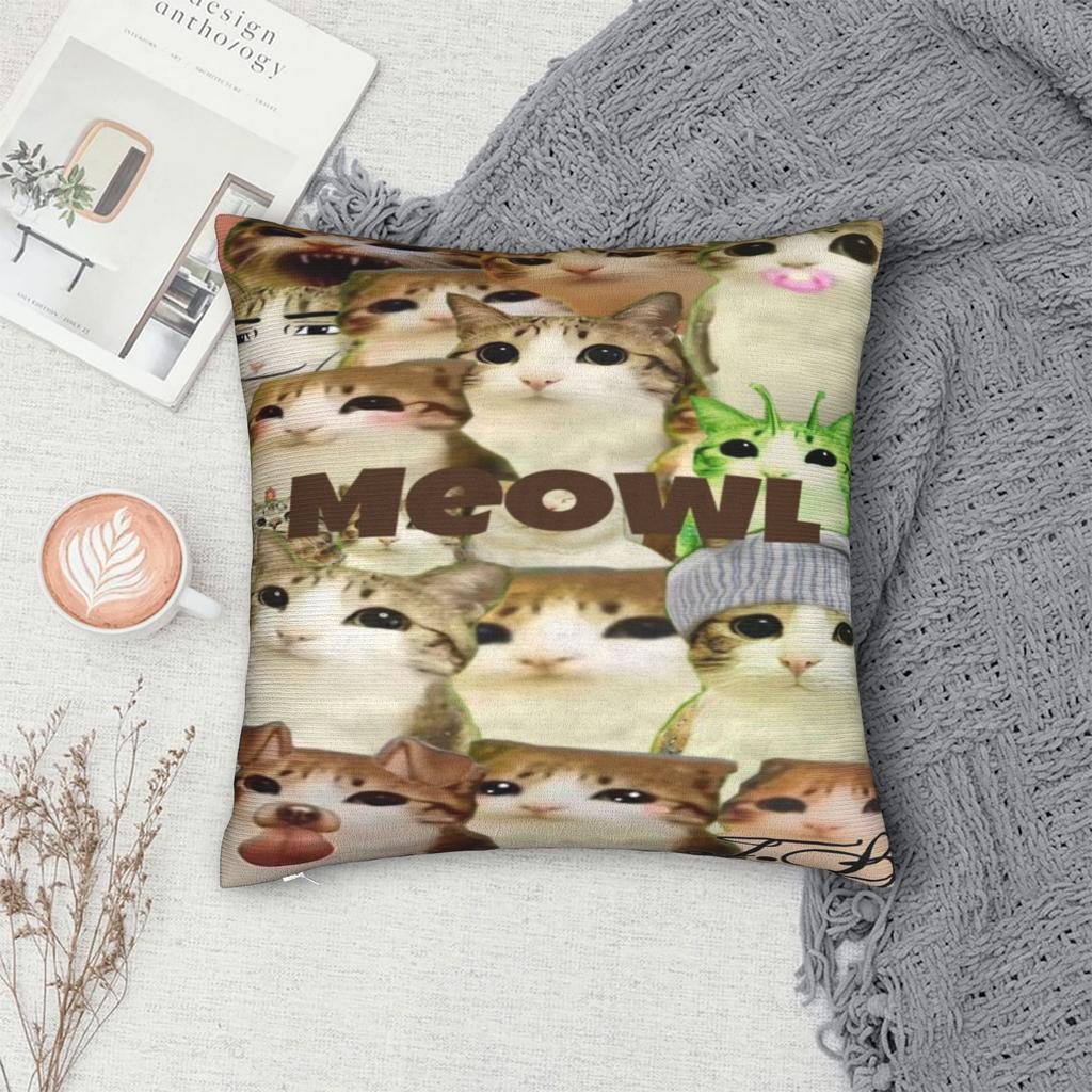 Meowl Kočka Sova Vtipné Povlaky na Polštář Merch Potiskovaný Potah na Polštář Povlaky na Polštáře Dekorace Obývacího Pokojů Čtvercový Více Velikostí