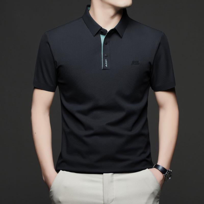 Men s Black Textured Short Sleeve Polo Shirt with Contrast Placket M чёрный