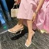 High-heeled sandals women's transparent thin heels clip toes square head open toes are not tired, high-heeled shoes design sense niche