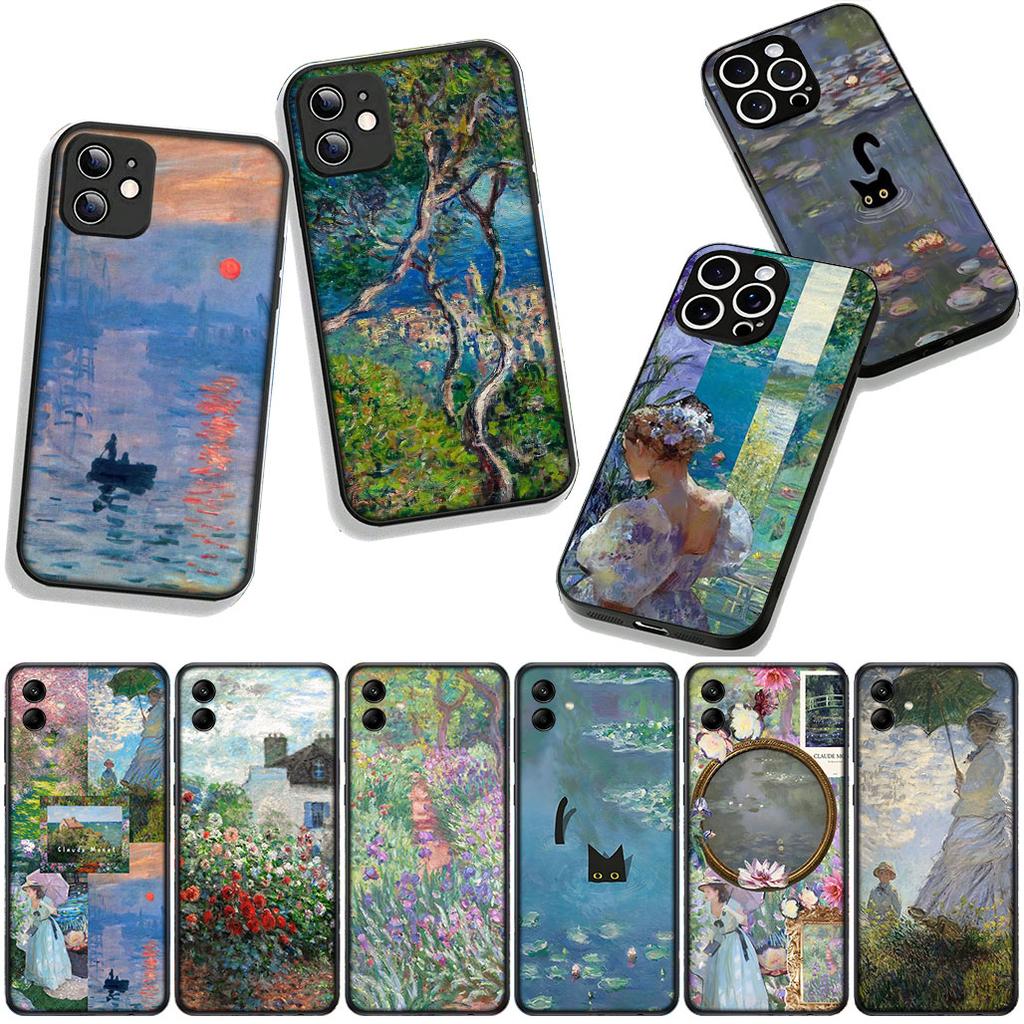 Pour Samsung Galaxy A36 A17 A26 A07 A35 A54 A53 A13 A33 A34 S8 S20 S21 FE S10 Plus Coque Claude Monet Impressionnisme Nénuphar Chat