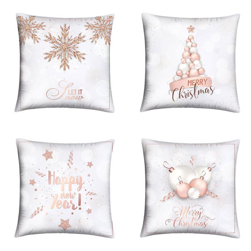 New Linen Christmas Pillowcase with Santa Claus and Reindeer Design