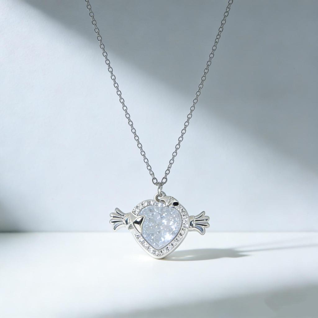 Iridescent Rhinestone Heart Necklace - Cupid’s Arrow Clavicle Chain for Women