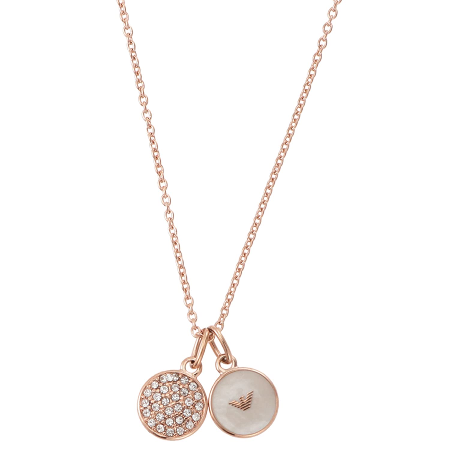 

EMPORIO ARMANI Eagle Logo x Shell Pave Double Charm Necklace Pendant Rose Gold EGS2158221 [Emporio Armani] [Item]