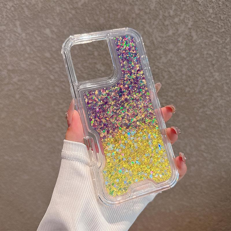 Three-in-one Mobile Phone Case for IP16promax Glitter Glue TPU Colorful PC