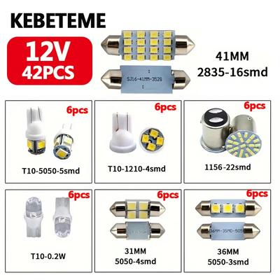 42 ШТ T10 6000K 12V Білий Комбінований Набір Світлодіодних Автомобільних Ламп Автомобільна Лампа Салону, T10 SMD LED Лампи Номерного Знака/Читання Ксенонові Лампи Для Автомобіля Світлодіодний Салон Вантажівки