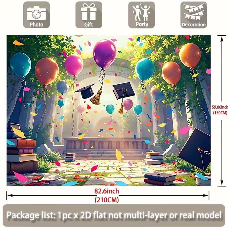 2D Graduation Celebration Tapestry, Colorful Balloons & Confetti Home Decor
