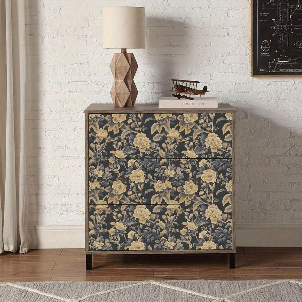 1 Stück Tapete mit goldenen Blumen auf schwarzem Hintergrund, selbstklebend, Boho-Wandaufkleber, entfernbar, zum Abziehen und Aufkleben, wasserfest, dekorative Vintage-Blumenaufkleber