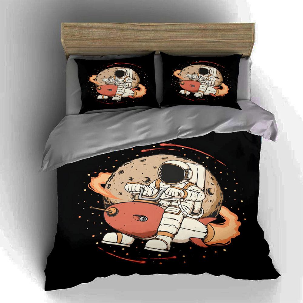 Astronaut Riding Rocket Bedding Duvet Cover Sets Duvet Covers Pillowcases Gifts (1 * Duvet Cover 2 * Pillowcases, Without Duvet Insert)