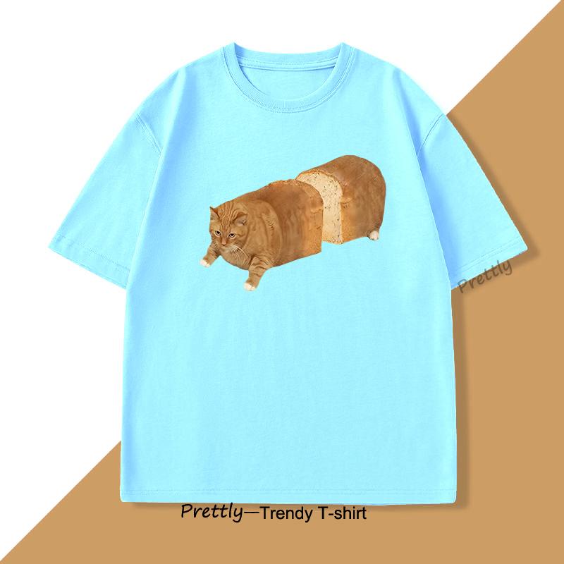 Cat Bread Loaf Funny Graphic T Shirts Printed Cotton Short Sleeve Tshirt Fashion Summer Round Collar Top Tees Mens Clothing