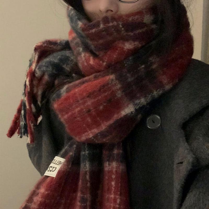 Scarf Winter Women's High End New Plaid Couple Warm and Thickened Long Shawl Integrated Neck Scarf Trendy