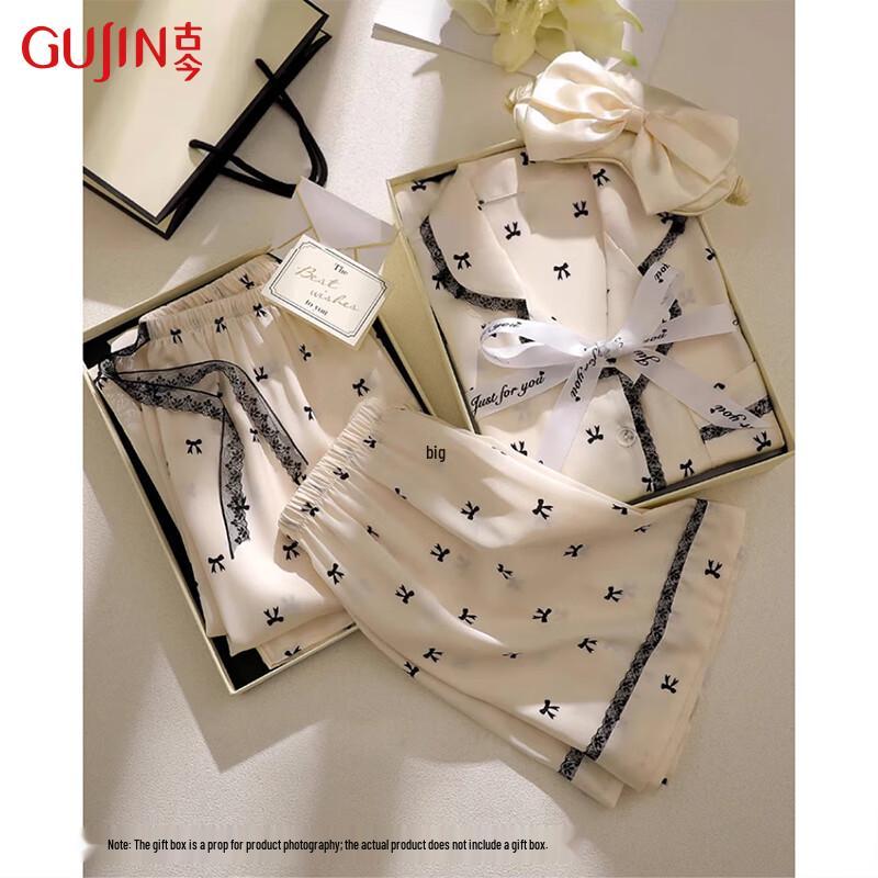 GUJIN Women s Ice Silk Three-Piece Pajama Set L