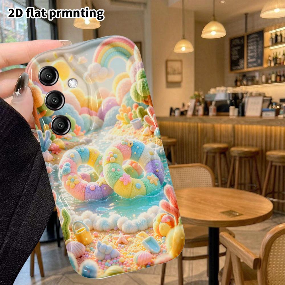 Phone case: 2D flat, suitable for Samsung Galaxy A34 A35 M05 M06 S20 S22 S21 FE Plus 5G protective cases, rainbow swim ring beach, perfect Christmas a