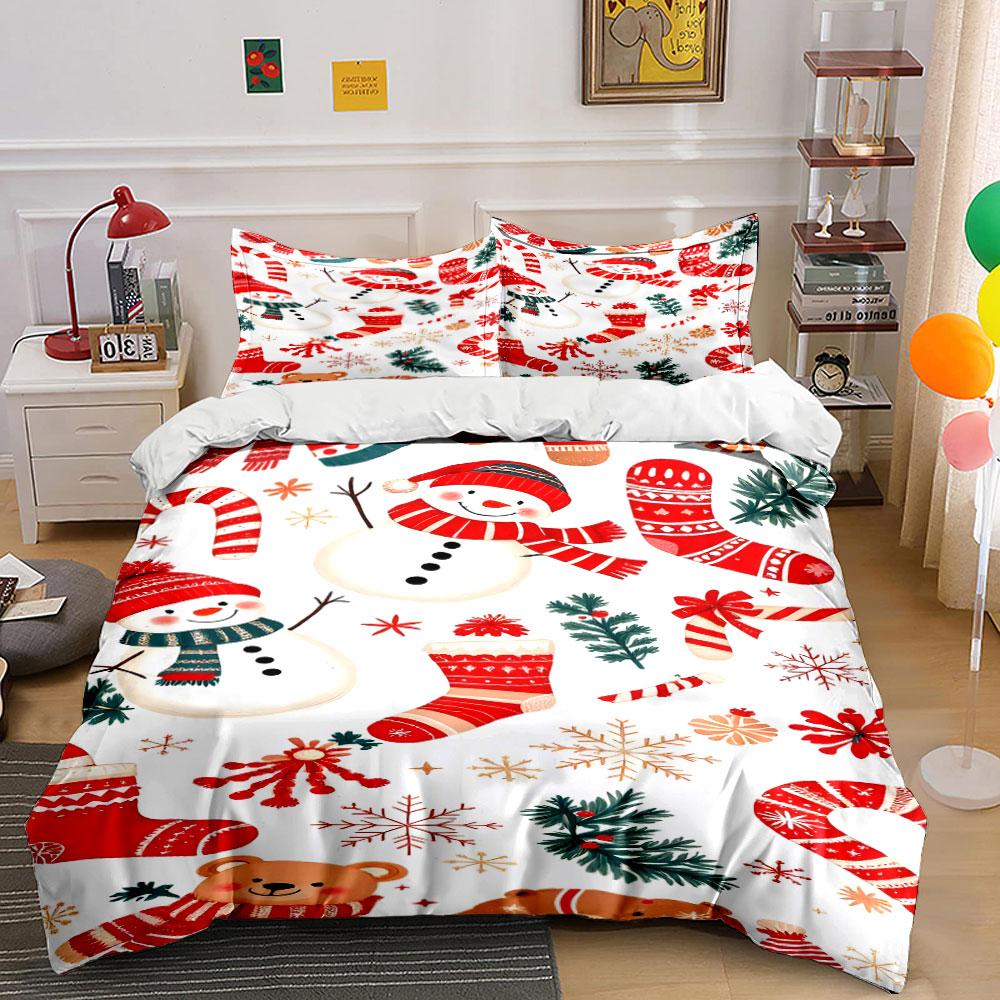 Christmas Snowman and Bear Pattern Bedding Duvet Cover Set Duvet Cover Pillowcases (1*Duvet Cover 2*Pillowcases, without duvet insert)