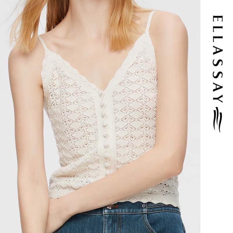 ELLASSAY Women's Lyocell Delicate Crochet Knit Top
