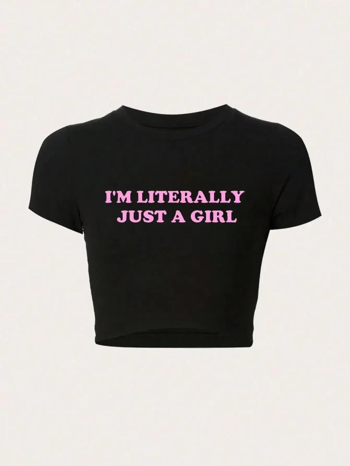 Y2K Funny Slogan Crop T-Shirt Women’s Slim Fit Streetwear Graphic Tee S