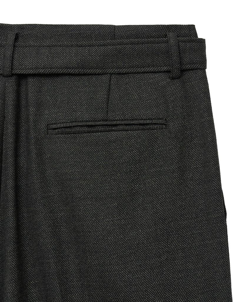 NOIRER Six-Pocket Wide Slacks (Deep Khaki Herringbone)