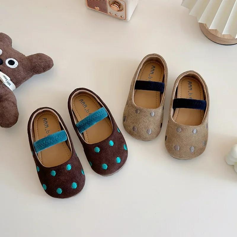 2024 Children Girls' Leather Shoes Autumn New Fashion Korean Style Cute Polka Dots Soft Bottom Anti-slippery Versatile Flats