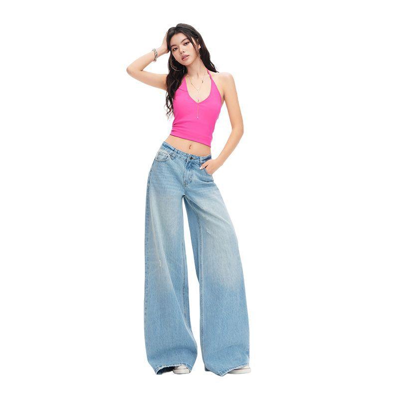 Frühling Sommer Schwer Vollstern Strasssteine Gürtel Design Schlank Weites Bein Jeanshose Für Damen Lässige Hose Übergröße Jeanshose