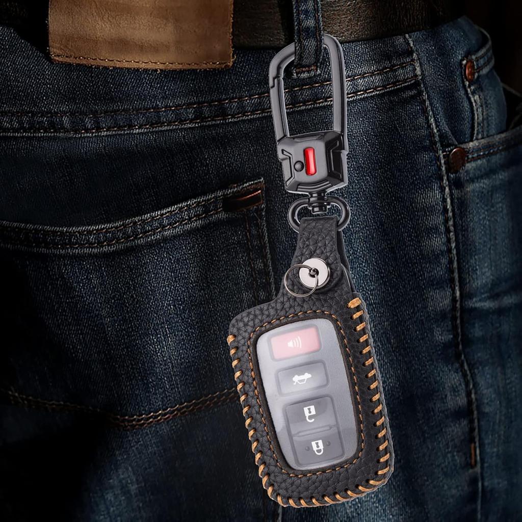 For Toyota Key Fob Cover Keychain Leather Car Key Case Fob Holder Compatible Highlander Tacoma Tundra Rav4 4Runner Camry Sequoia Corolla Prius