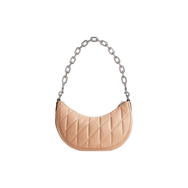 Coach Mira SHOULDER Abnehmbarer Schultergurt Einfacher Reißverschluss mit Strasssteinen Leder Schulter-Crossbody-Handtasche Mittelgroß Damen Hellkhaki
