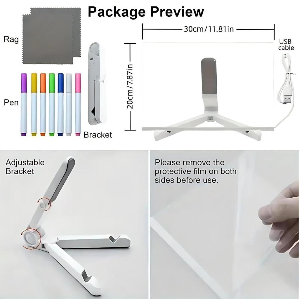 LED Acrylic Writing Board with Light & 7 Pens |  DIY 3D Rewritable Message Pad | Night Lamp & Display Board for Home