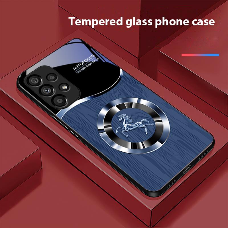 Holzmaserung Pferd Für Samsung Galaxy S 8 9 10 20 Plus 21 FE 22 23 24 Ultra S7 Edge Schwarz Gehärtetes Glas Handyhülle Hartschale