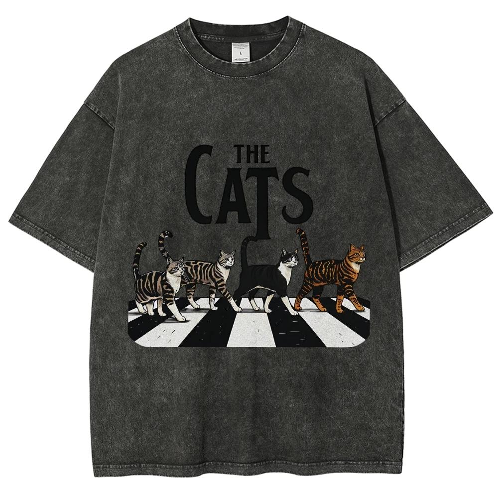 Cat Lovers Sportswear Gym Short Sleeves Y2K Style Top Round Neck Graphic T-Shirts For Women and Men Punk Style Unisex