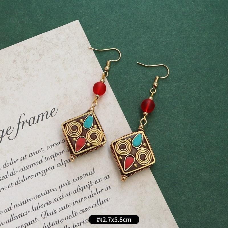 Retro niche design Nepalese exotic Tibetan earrings femininity simple personality handmade earrings