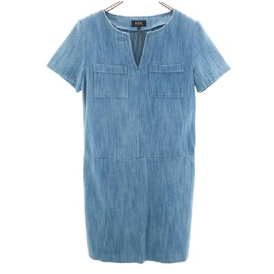 Short Sleeve Denim Knee-length Dress XS Blue Women Used
